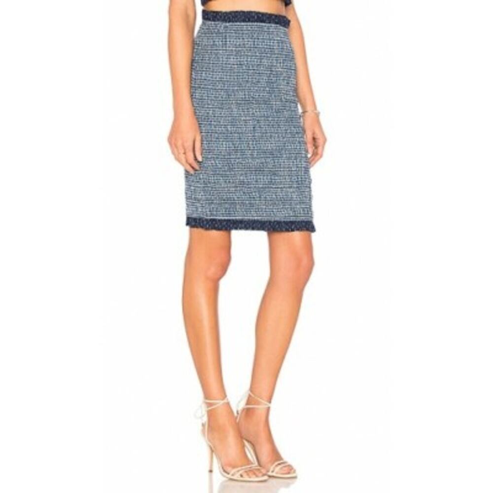 NEW Tularosa Kylie Smocked Stretch Knee Length Skirt Blue White Women's Medium